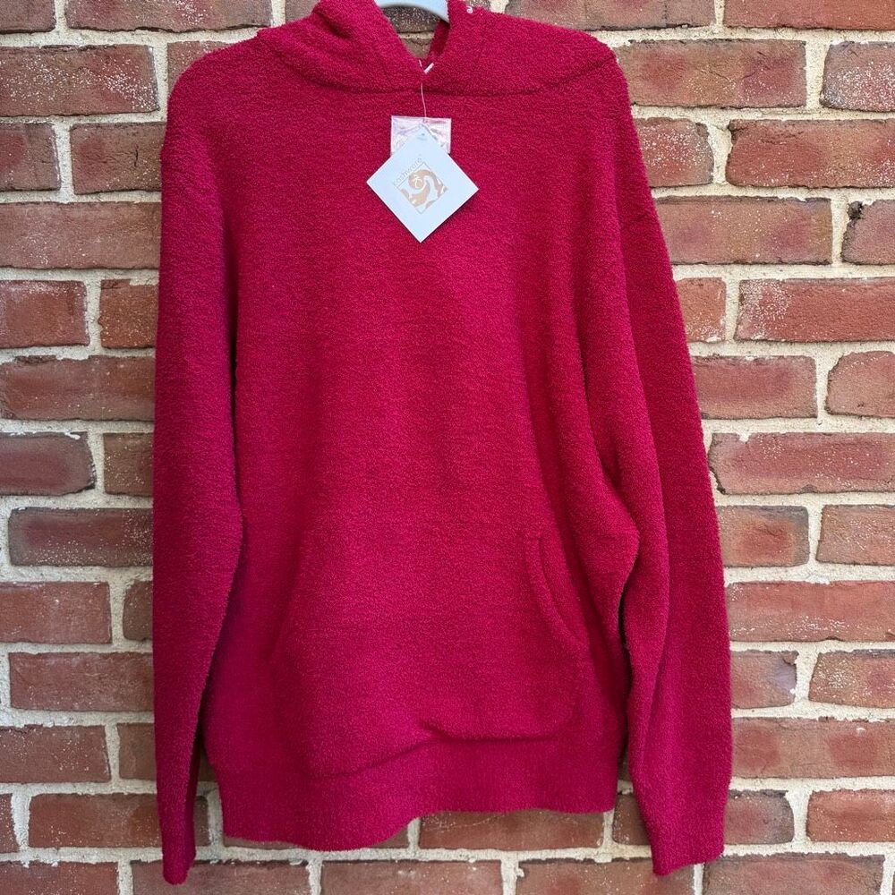 Kashwere Cozy Fleece Long Sleeve Pullover Hoodie red unisex L NEW